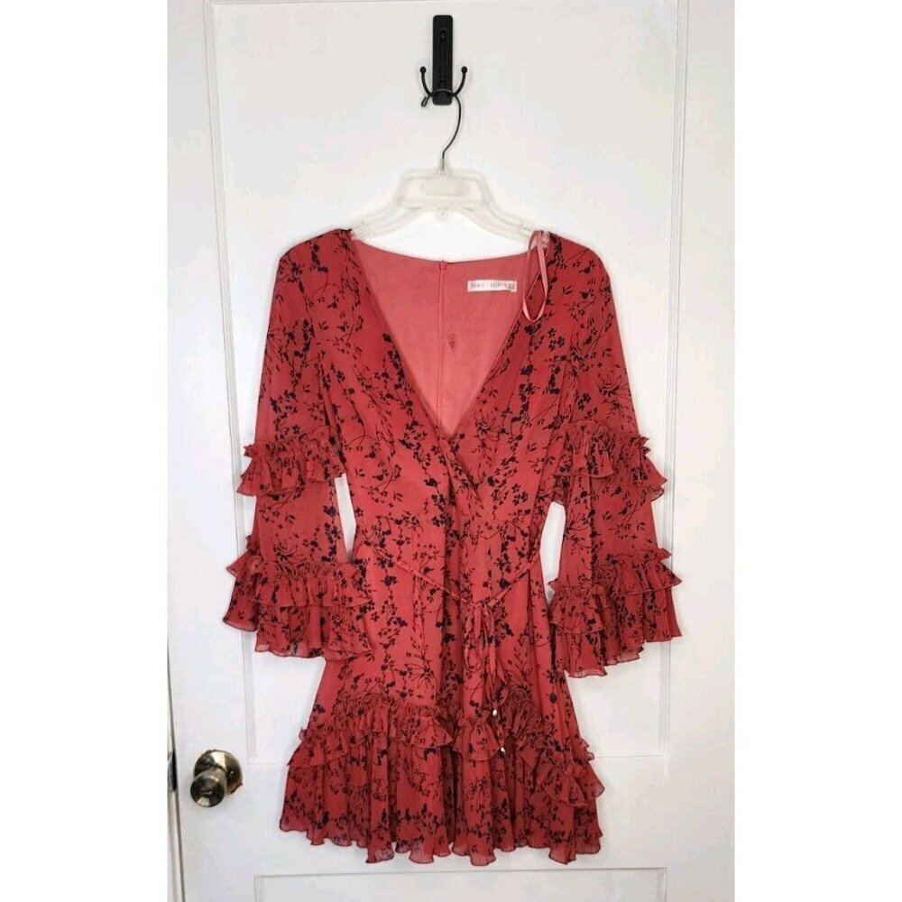 Saints + Secrets Red Floral Ruffle Mini Dress Size Medium